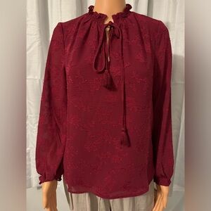 Beautiful Nanette Lepore size XS burgundy embossed collarless blouse women NWT